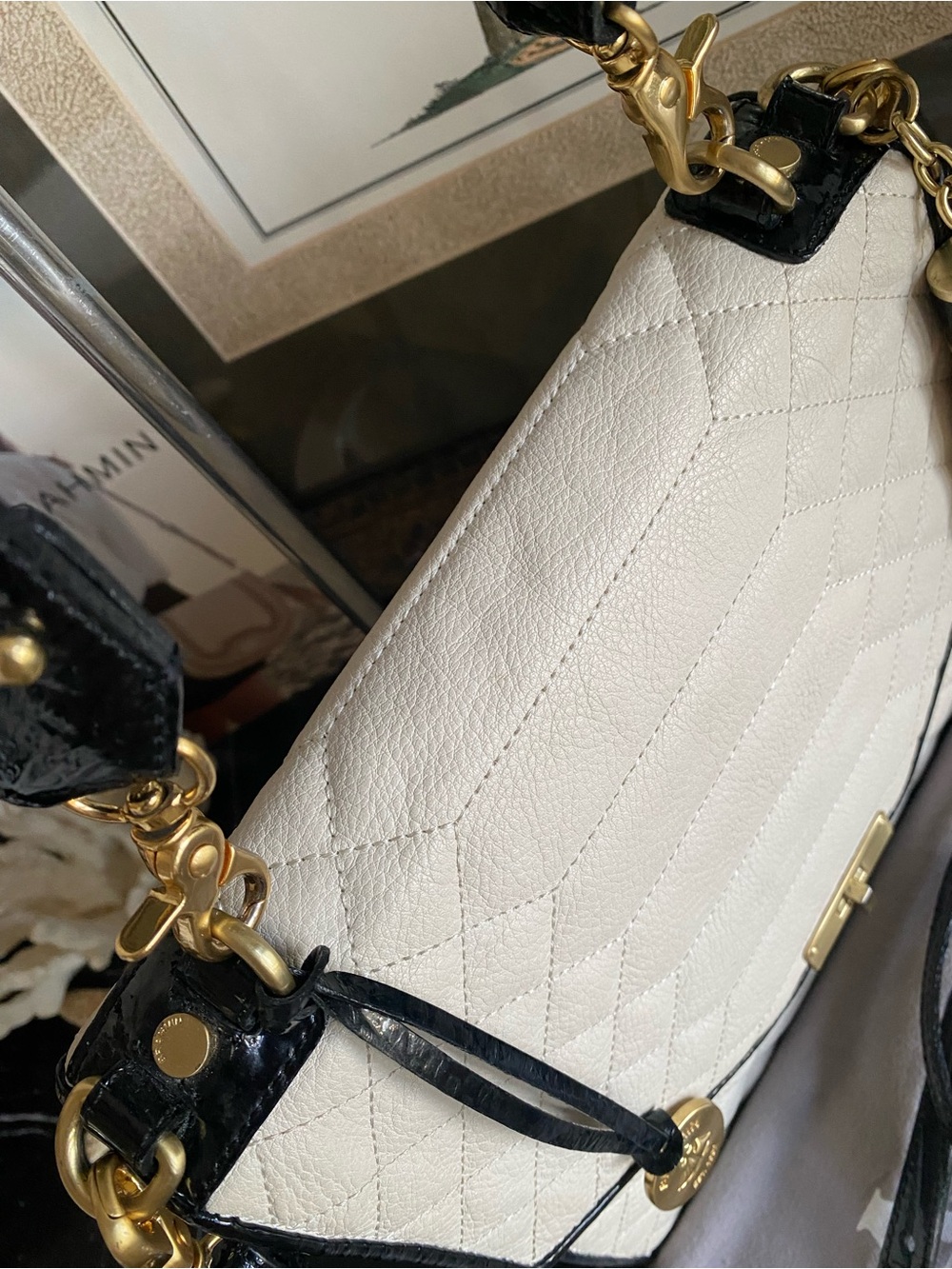 ▪️AMAZING CREME FLORENTINE OPHELIA BRAHMIN QUILTED LEATHER SATCHEL▪️ - Picture 12 of 15